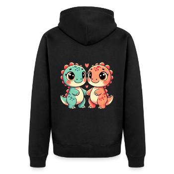 Two Cute Dinosaur Friends Holding Hands - Unisex Premium Bio Zip Hoodie - Schwarz - Hinten - Nico (187cm)