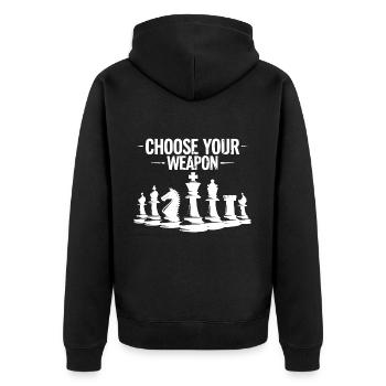 Schach Choose Your Weapon - Unisex Premium Bio Zip Hoodie - Schwarz - Hinten - Nico (187cm)