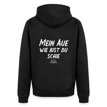 Mein Aue wie bist du schie - Erzgebirge Geschenke - Unisex Premium Bio Zip Hoodie - Schwarz - Hinten - Nico (187cm)