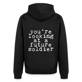 You're Looking At A Future Soldier 4 - Unisex Premium Bio Zip Hoodie - Schwarz - Hinten - Nico (187cm)