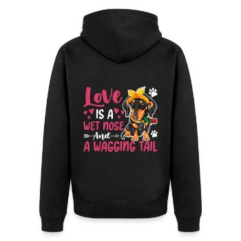 Dackelliebe Ist Nasse Nase Wackelnder Schwanz - Unisex Premium Bio Zip Hoodie - Schwarz - Hinten - Nico (187cm)
