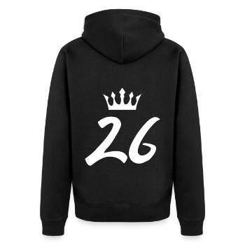 26 Zahl Krone - Unisex Premium Bio Zip Hoodie - Schwarz - Hinten - Nico (187cm)