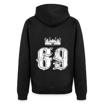 69 Zahl Krone - Unisex Premium Bio Zip Hoodie - Schwarz - Hinten - Nico (187cm)