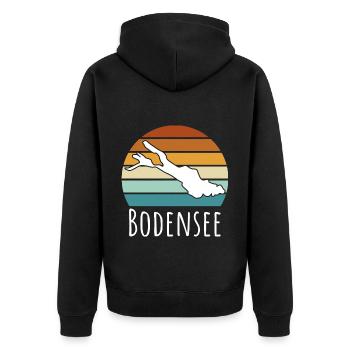 Retro Bodensee Konstanz - Unisex Premium Bio Zip Hoodie - Schwarz - Hinten - Nico (187cm)