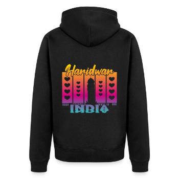 Haridwar India Sonnenuntergang - Unisex Premium Bio Zip Hoodie - Schwarz - Hinten - Nico (187cm)