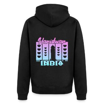 Haridwar India Sonnenuntergang - Unisex Premium Bio Zip Hoodie - Schwarz - Hinten - Nico (187cm)