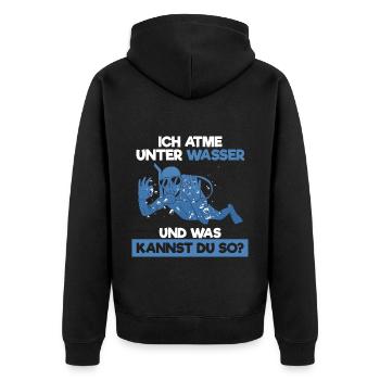 Ich Atme Unter Wasser Und Was Kannst Du So Taucher - Unisex Premium Bio Zip Hoodie - Schwarz - Hinten - Nico (187cm)