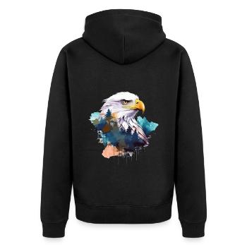 Adler Adlerkopf Natur Wildnis Wald Bäume Kunst - Unisex Premium Bio Zip Hoodie - Schwarz - Hinten - Nico (187cm)