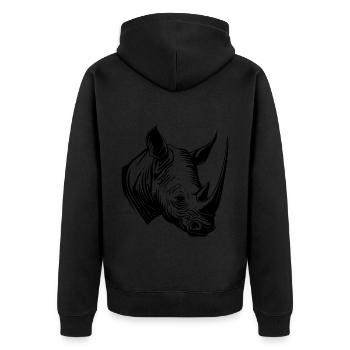 Nashorn Tier Silhouette - Unisex Premium Bio Zip Hoodie - Schwarz - Hinten - Nico (187cm)