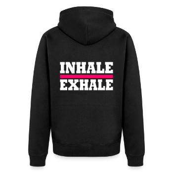 Inhale exhale - Unisex Premium Organic Zip Hoodie - black - Back - Nico (187cm)