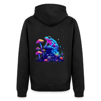 Ästhetischer Frosch Pilze Frösche - Unisex Premium Bio Zip Hoodie - Schwarz - Hinten - Nico (187cm)