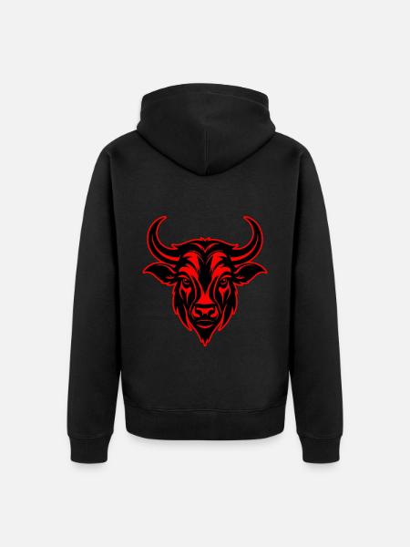 Bull Horns Head Silhouette - Unisex Premium Organic Zip Hoodie - black