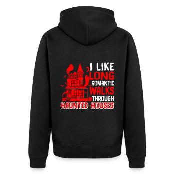I Like Long Romantic Walks Through Haunted Houses2 - Unisex Premium Organic Zip Hoodie - black - Back - Nico (187cm)