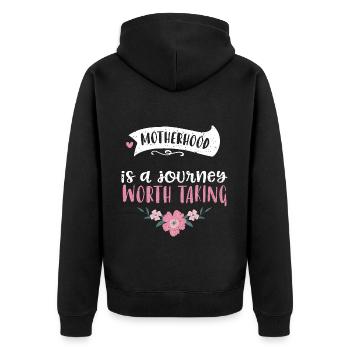 Motherhood is a journey worth ta... - Unisex Premium Bio Zip Hoodie - Schwarz - Hinten - Nico (187cm)