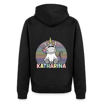 Katharina Unicorn Name - Unisex Premium Organic Zip Hoodie - black - Back - Nico (187cm)