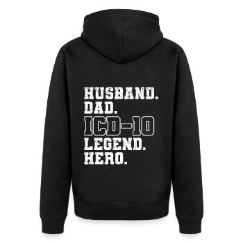 Klinische Kodierfachkraft - Unisex Premium Bio Zip Hoodie - Schwarz - Hinten - Nico (187cm)