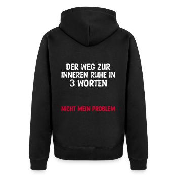 Der Weg zur inneren Ruhe in 3 Wörtern - Unisex Premium Bio Zip Hoodie - Schwarz - Hinten - Nico (187cm)