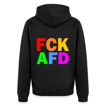 Fck afd - Unisex Premium Bio Zip Hoodie - Schwarz - Hinten - Nico (187cm)