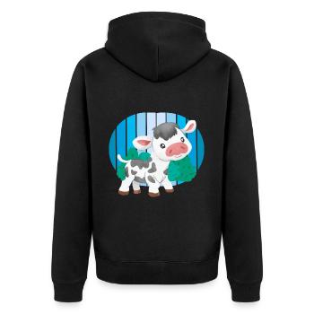 Retro Kuh Kühe Vintage 80er 90er Rindvieh Rind - Unisex Premium Bio Zip Hoodie - Schwarz - Hinten - Nico (187cm)