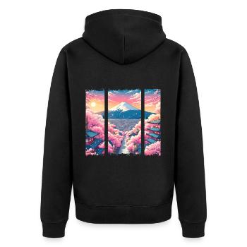 Japanese Cherry Blossom Route - Unisex Premium Organic Zip Hoodie - black - Back - Nico (187cm)