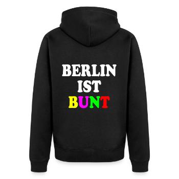 Berlin ist bunt - Unisex Premium Bio Zip Hoodie - Schwarz - Hinten - Nico (187cm)