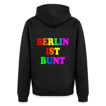 Berlin ist bunt - Unisex Premium Bio Zip Hoodie - Schwarz - Hinten - Nico (187cm)