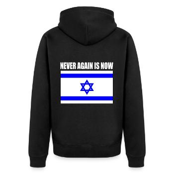 Never again is now - Unisex Premium Organic Zip Hoodie - black - Back - Nico (187cm)