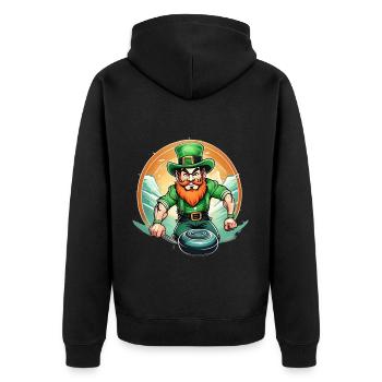 St. Patrick's Day Kleeblatt Curling - Unisex Premium Bio Zip Hoodie - Schwarz - Hinten - Nico (187cm)