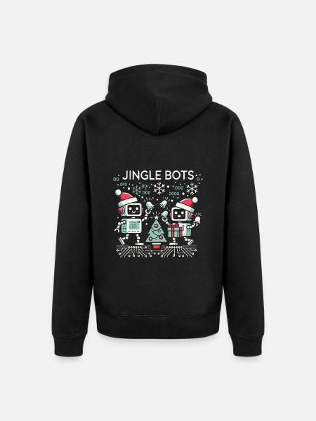 Jingle Bots - Weihnachtsroboter mit Binärcode - Unisex Premium Bio Zip Hoodie - Schwarz