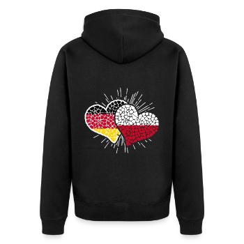 Deutschland Polen Mosaik Herzen Fußball - Unisex Premium Bio Zip Hoodie - Schwarz - Hinten - Nico (187cm)