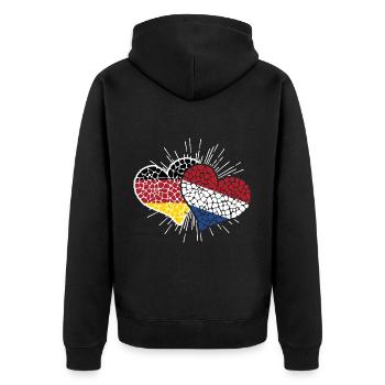 Deutschland und Niederlande Fußball Mosaik Herzen - Unisex Premium Bio Zip Hoodie - Schwarz - Hinten - Nico (187cm)