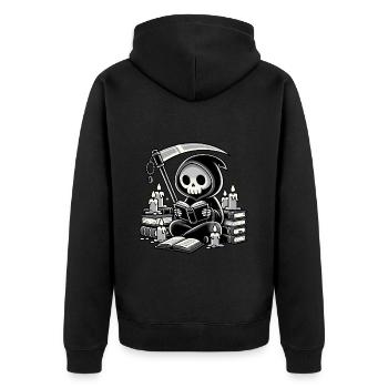 Grim Reaper Bookworm with Scythe - Unisex Premium Organic Zip Hoodie - black - Back - Nico (187cm)