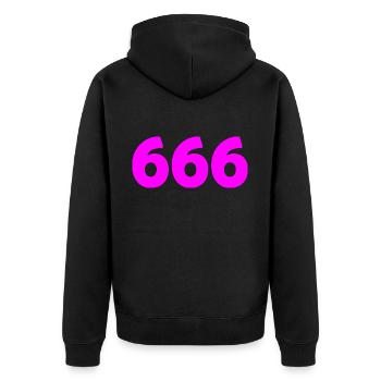 666 - Unisex Premium Organic Zip Hoodie - black - Back - Nico (187cm)