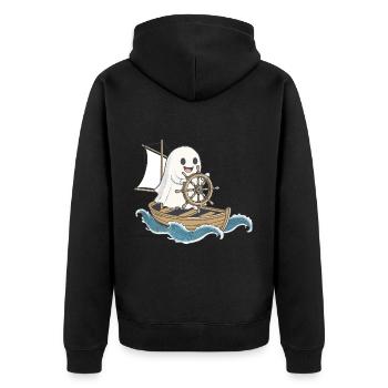 Geist Segler Halloween - Unisex Premium Bio Zip Hoodie - Schwarz - Hinten - Nico (187cm)
