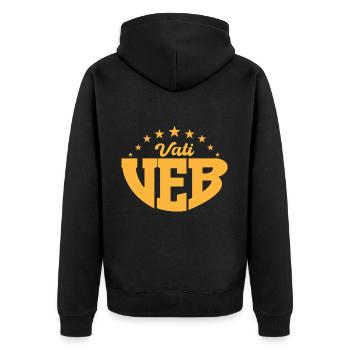 VEB Vati DDR Geschenk - Unisex Premium Bio Zip Hoodie - Schwarz - Hinten - Nico (187cm)