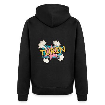 Turin Turin Turin Italie City Font Pop Art Comic - Veste à capuche bio Premium Unisexe - noir - Dos - Nico (187cm)
