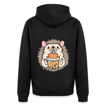 Bubble Tea Igel - Unisex Premium Bio Zip Hoodie - Schwarz - Hinten - Nico (187cm)