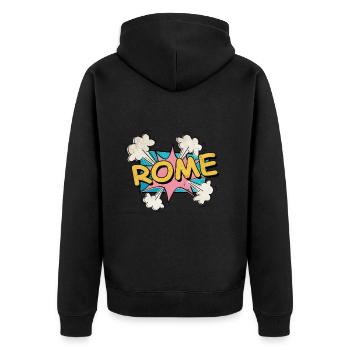 Rom Rome Italien Stadt Schrift Pop Art Comic - Unisex Premium Bio Zip Hoodie - Schwarz - Hinten - Nico (187cm)