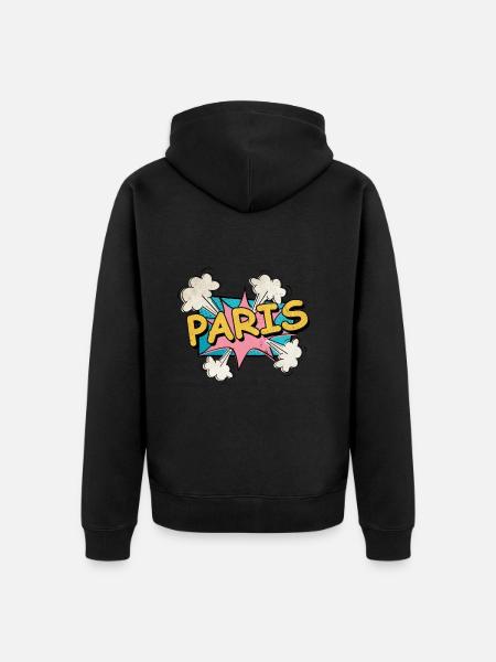 Parijs Frankrijk City Font Pop Art Comic - Uniseks Premium bio ziphoodie - zwart