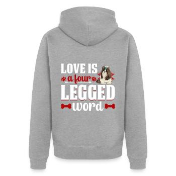 Shih Tzu Liebe Vierbeiner Wort Lustiger - Unisex Premium Bio Zip Hoodie - Grau meliert - Hinten - Nico (187cm)
