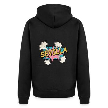 Sevilla Spanien Stadt Schrift Pop Art Comic - Unisex Premium Bio Zip Hoodie - Schwarz - Hinten - Nico (187cm)