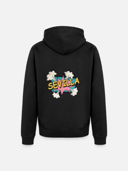 Seville Spain City Font Pop Art Comic - Unisex Premium Organic Zip Hoodie - black