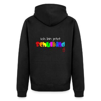 Ich bin jetzt Schulkind Spruch für Kinder lustig - Unisex Premium Bio Zip Hoodie - Schwarz - Hinten - Nico (187cm)