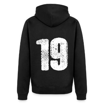 19 Zahl Trikot - Unisex Premium Bio Zip Hoodie - Schwarz - Hinten - Nico (187cm)