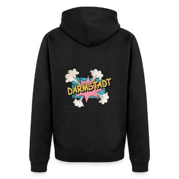 Darmstadt Deutschland Stadt Schrift Pop Art Comic - Unisex Premium Bio Zip Hoodie - Schwarz - Hinten - Nico (187cm)