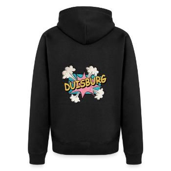 Duisburg Deutschland Stadt Schrift Pop Art Comic - Unisex Premium Bio Zip Hoodie - Schwarz - Hinten - Nico (187cm)