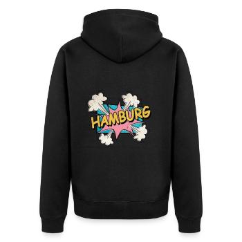 Hambourg Allemagne Ville Police Pop Art Comic - Veste à capuche bio Premium Unisexe - noir - Dos - Nico (187cm)