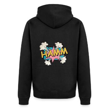 Hamm Deutschland Stadt Schrift Pop Art Comic - Unisex Premium Bio Zip Hoodie - Schwarz - Hinten - Nico (187cm)
