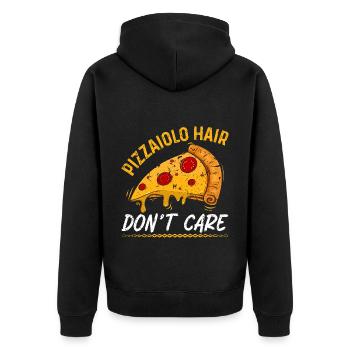 Pizza Hair Don't Care Pizza Maker - Unisex Premium Bio Zip Hoodie - Schwarz - Hinten - Nico (187cm)