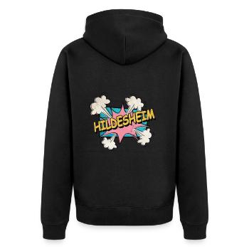 Hildesheim Deutschland Stadt Schrift Pop Art Comic - Unisex Premium Bio Zip Hoodie - Schwarz - Hinten - Nico (187cm)